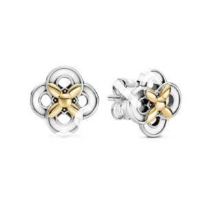 Pendientes Pandora TWO-TONE FLOWER Plata de ley 925